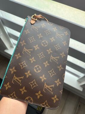 Louis Vuitton Monogram Pouch with Teal Zip and Natural Vachetta